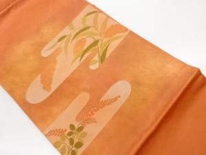 ヱ霞に草花模様織出し名古屋帯